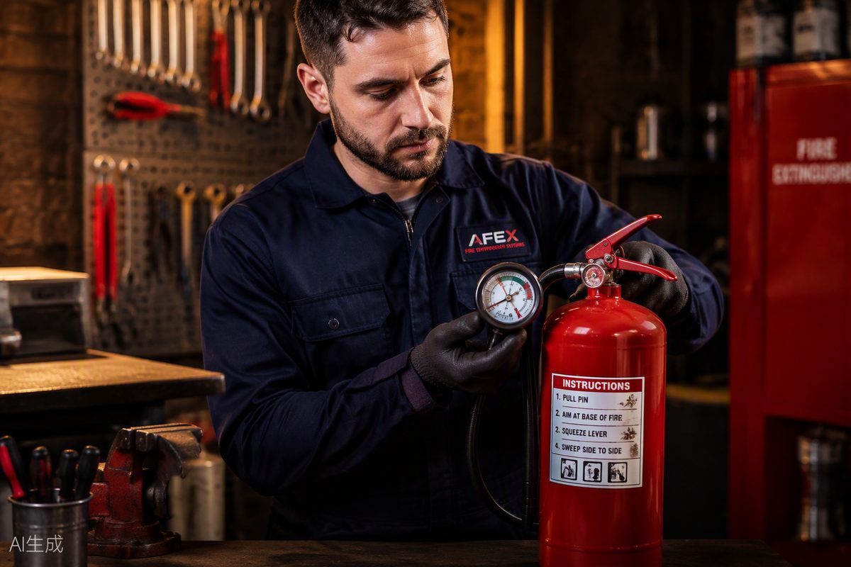 Annual servicing and maintenance of a fire extinguisher